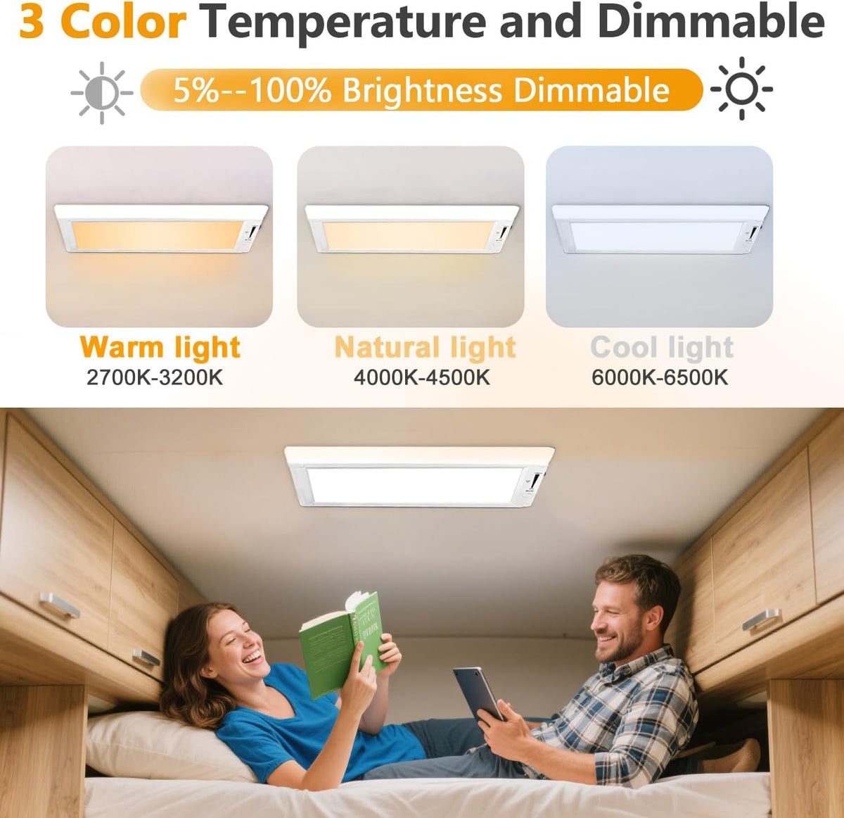 8 Pack RV Lights Interior,3 Color RV LED Super Bright Fixture,12V RV Ceiling Dome Light with ON/Off Dimmable Switch Energy Saving for RV/Camper/Car/Trailer/Boat