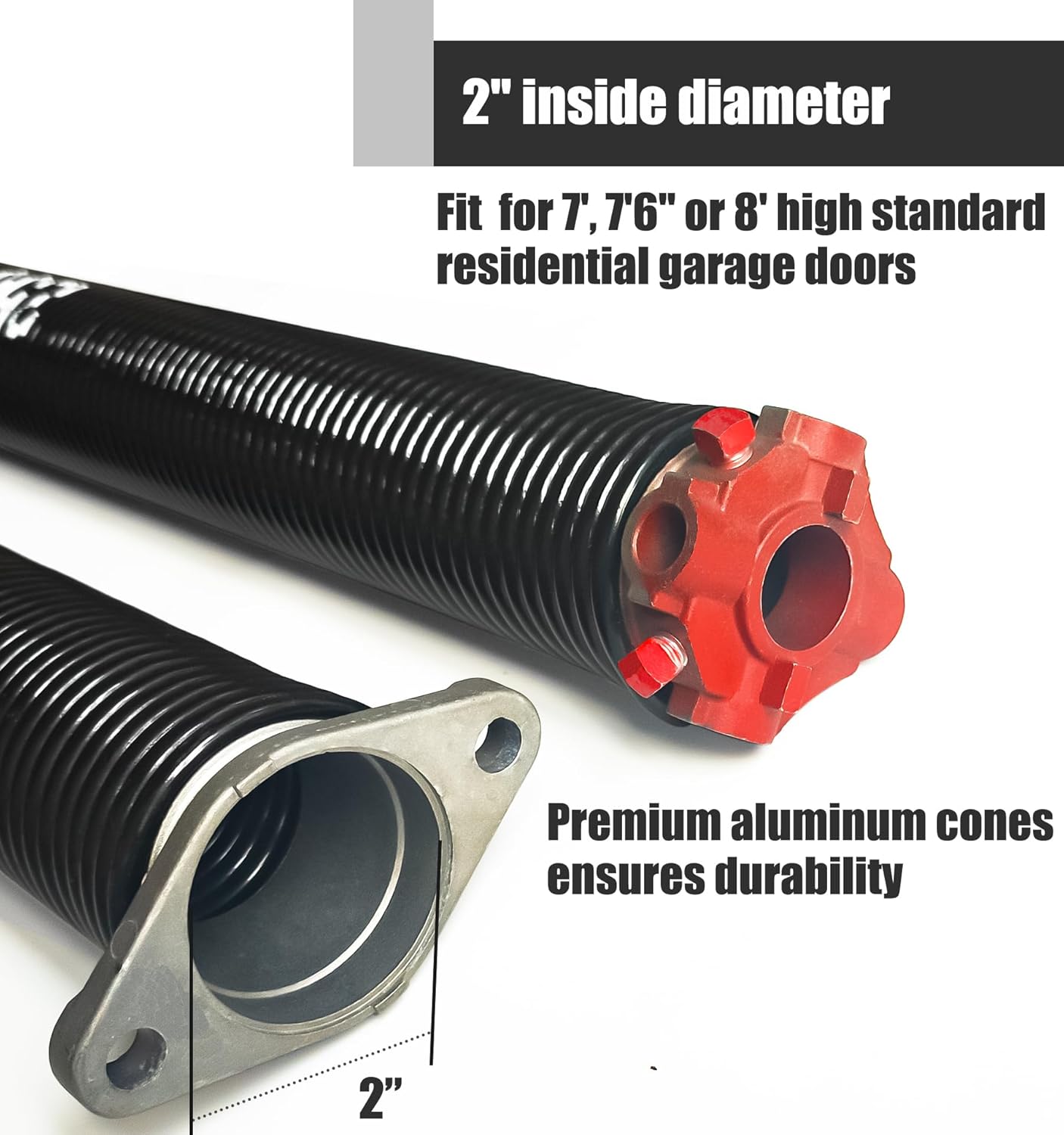 Garage Door Torsion Spring Set, Pair of 2" Electrophoresis Coated Garage Door Springs Replacement with 2 Non-Slip Winding Bars and Bearing, Minimum 16000 Cycles (.207x2x24)