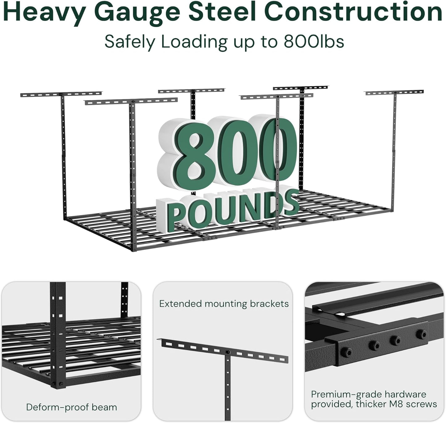 SunsGrove 2x8 Garage Storage Overhead Rack Organization, Adjustable Ceiling Mounted Storage Racks, 800LBS Weight Capacity, 22"-40" Ceiling Dropdown, 2 Pcs, Black