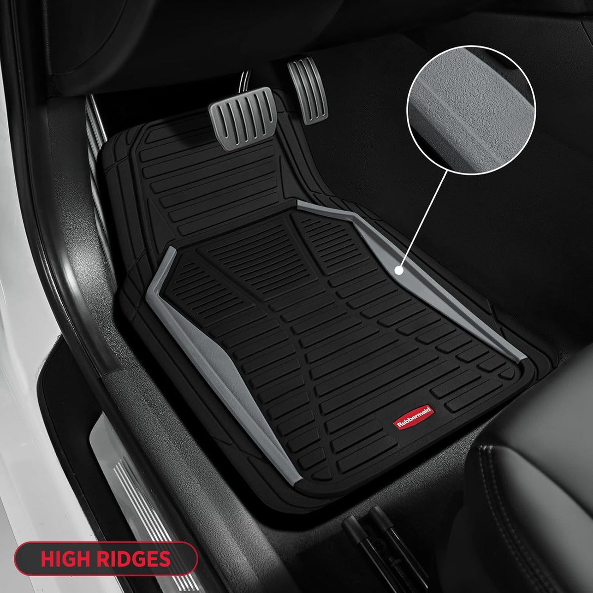 Rubbermaid Car Mat Full Set All-Weather Heavy-Duty 4 Pieces– Trim-to-Fit Universal Car Mats Full Set – Waterproof Rubber Floor Liners for Most Trucks, SUVs, Vans, and Sedans-Gray
