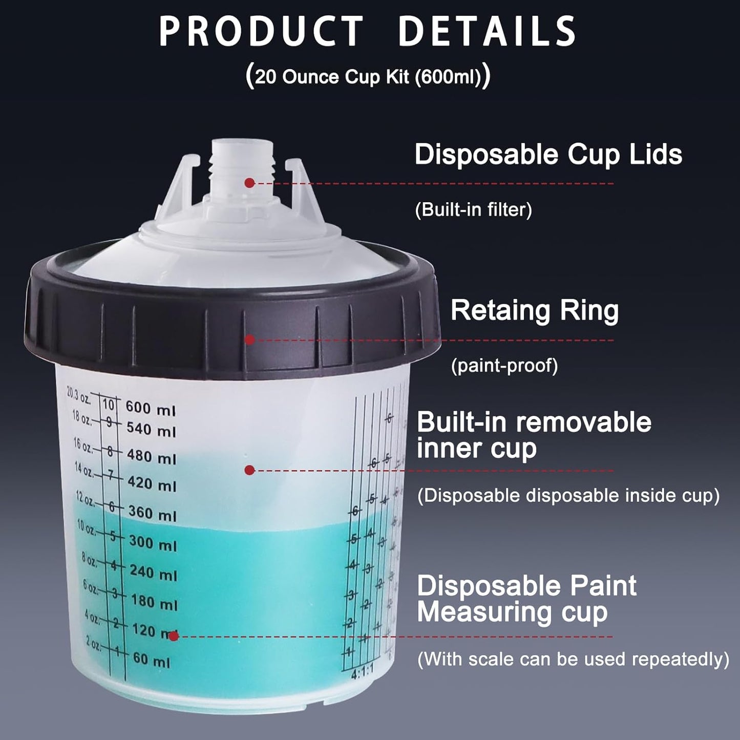 Disposable Paint Mixing Cup Kit,HVLP Paint Sprayer Gun Mixing Cups with 30 Cups and Lids System, 6 Plugs and 1 Hard Cup with Retainer Ring, 1 Cup Adapter,Paint Stirrer (30)