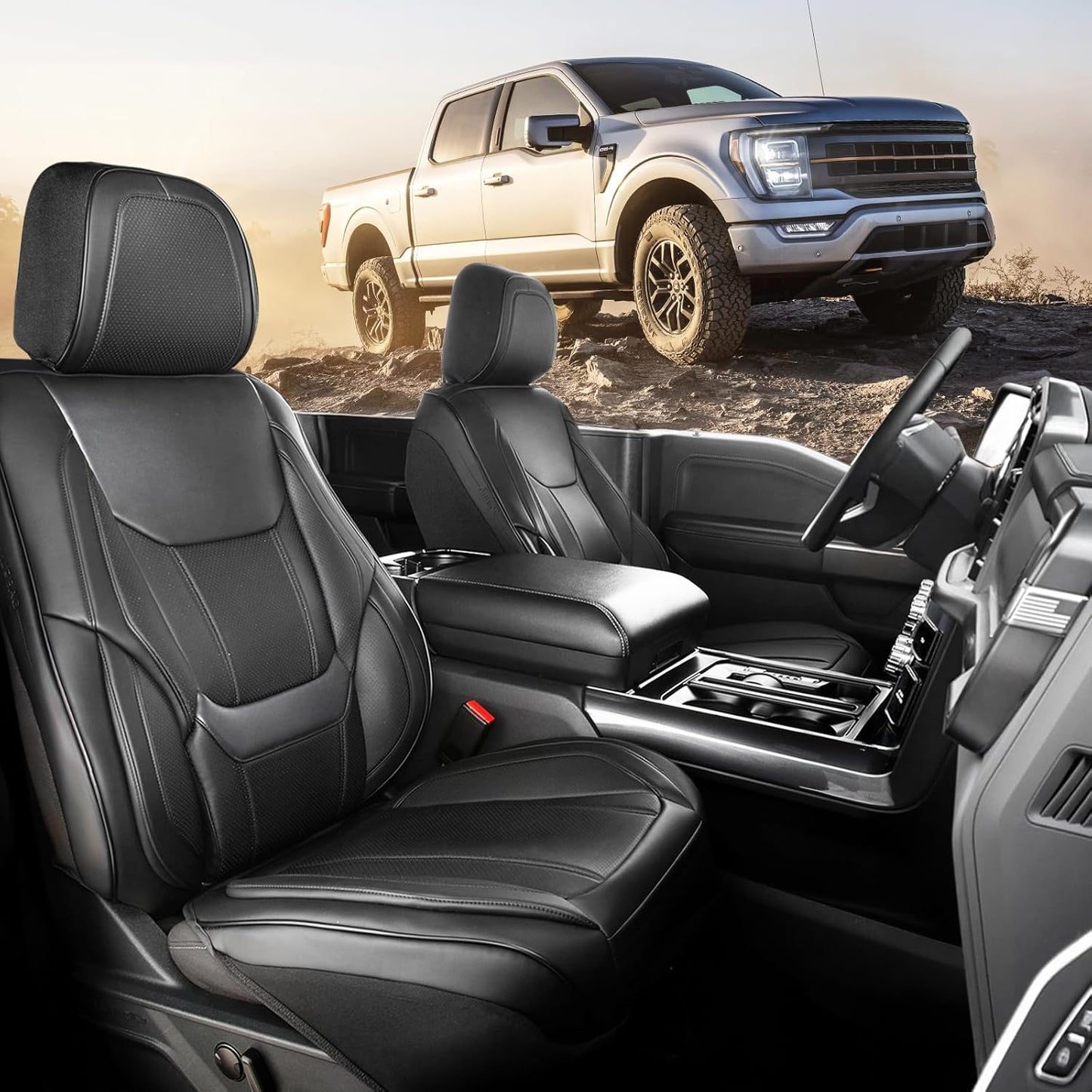 Coverland Custom Car Seat Covers Compatible with 2000-2006 Tundra Regular Cab, Access Cab, Double Cab - Premium Leather Waterproof Interior Protector Front Seat-Black [See Size Chart-Size A61]