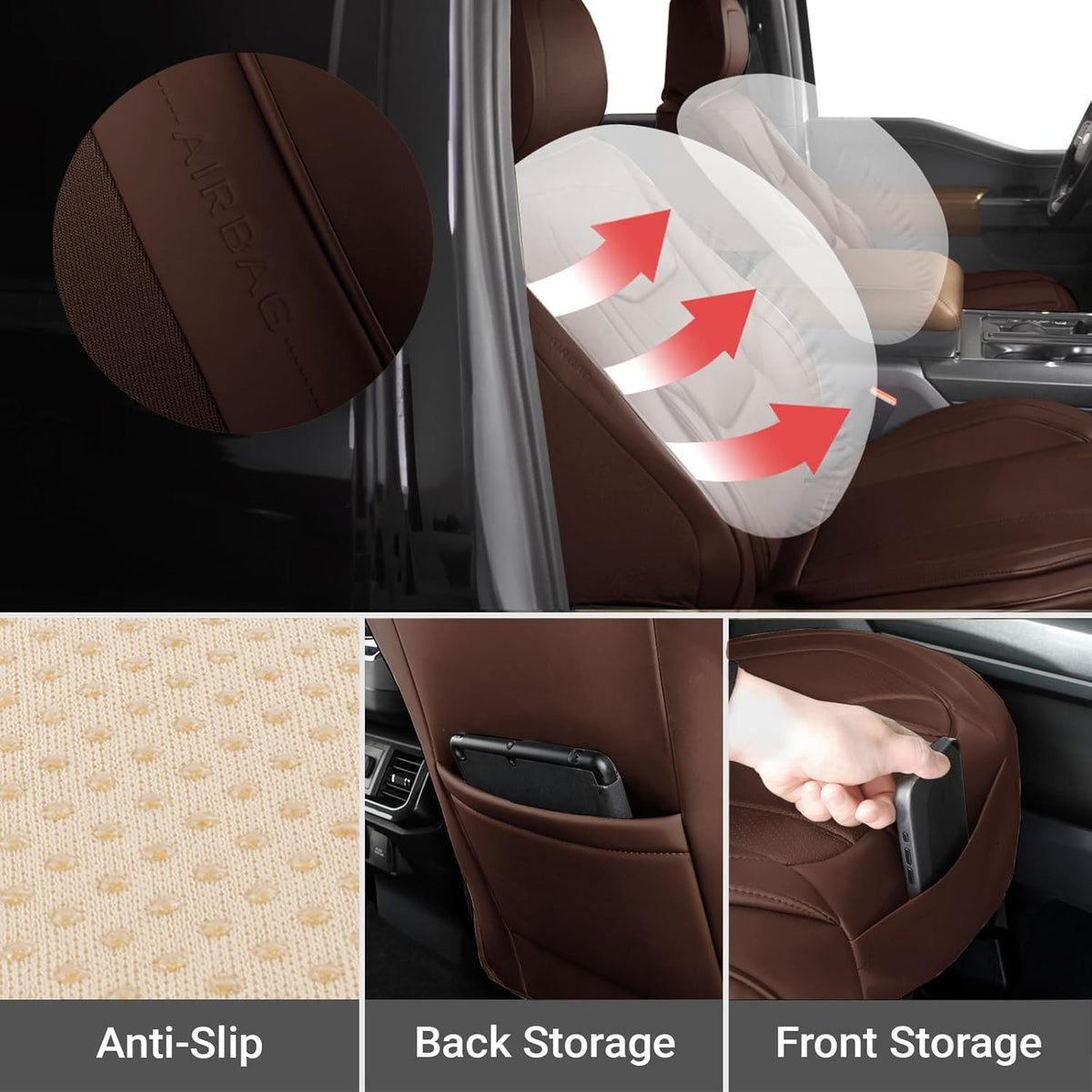 Coverland Custom Car Seat Covers Compatible with 2006-2014 Ridgeline Crew Cab - Premium Leather Non-Slip Memory Foam Waterproof Cover Interior Protector Front Seat-Dark Brown [See Size Chart-Size A29]