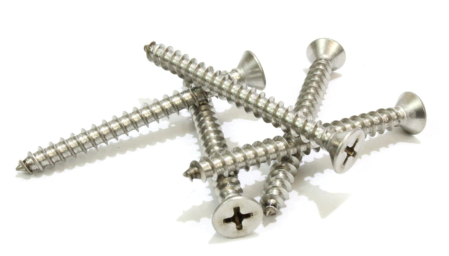 Bolt Dropper #8 X 1-1/2'' Stainless Steel Flat Head Phillips Wood Screw, (100 pc), 18-8 (304) Stainless Steel Sheet Metal Screws - Type A Point, Plain Finish