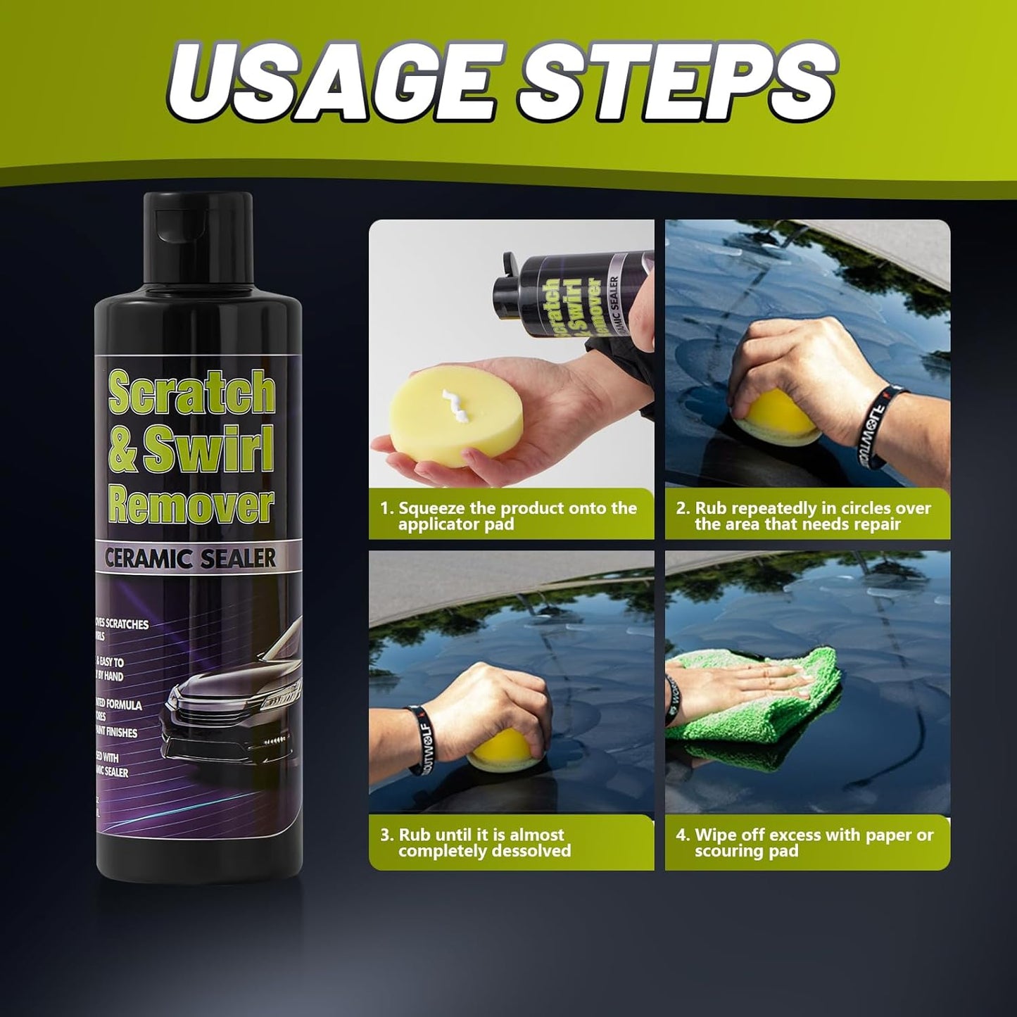 Upgraded Car Scratch Remover Kit, Scratch Remover for Vehicles ＆ Cars, Car Paint Scratch Repair, Polishing ＆ Rubbing Compound Paint Restorer with Applicator Pad, add Gloss ＆ Shine 16OZ