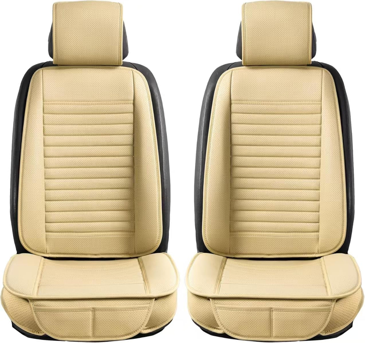2pc Car Seat Covers, Luxury Car Protectors,Universal Anti-Slip Driver Seat Covers, Edge WrappingsFront Car Seat Covers with PU Leather(Beige)