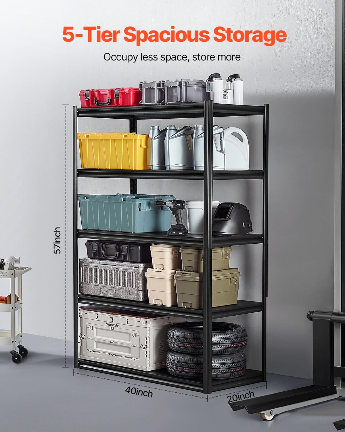 VEVOR Storage Shelves, 3000 lbs, 5 Tier Garage Storage Shelving, 24" D x 48" W x 72" H Adjustable Metal Shelves for Garage Shelves Utility Rack Shelf, Ideal for Kitchen, Warehouse, Basement, Black