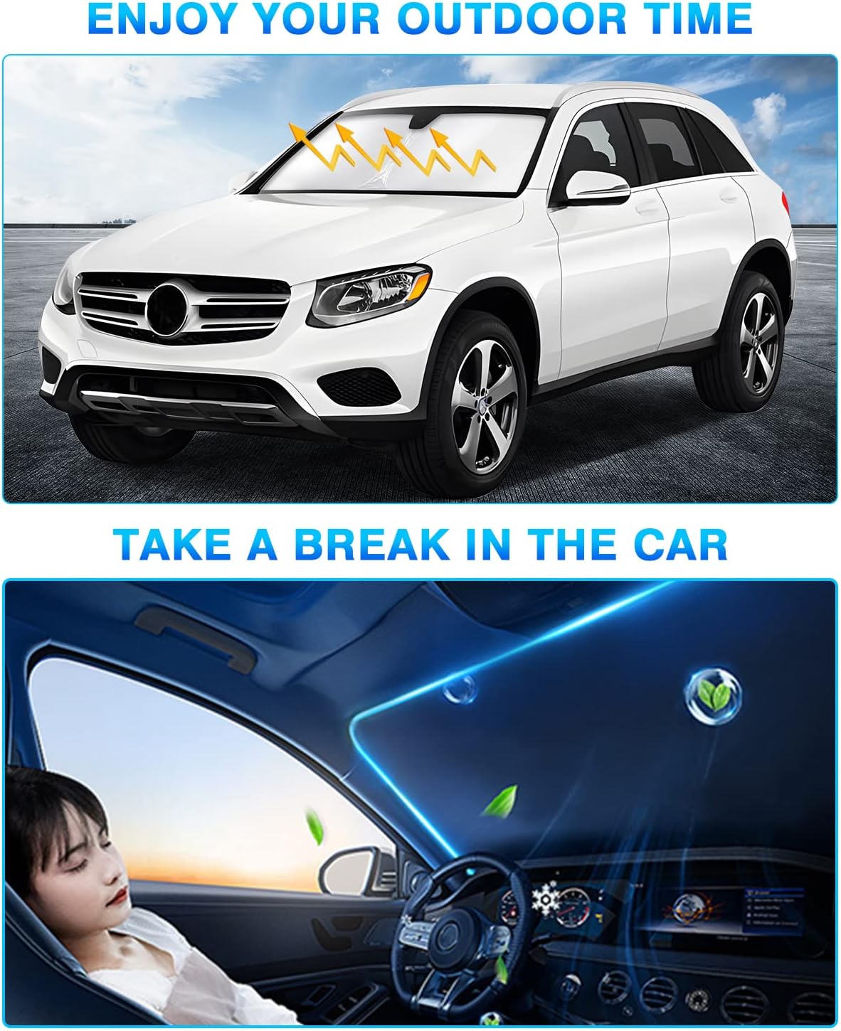 KUST Windshield Sun Shade for Mercedes-Benz C-Class 2008-2014 Window Shade Sun Visor Cover Foldable Blocks UV Rays Keep Your Car Cooler