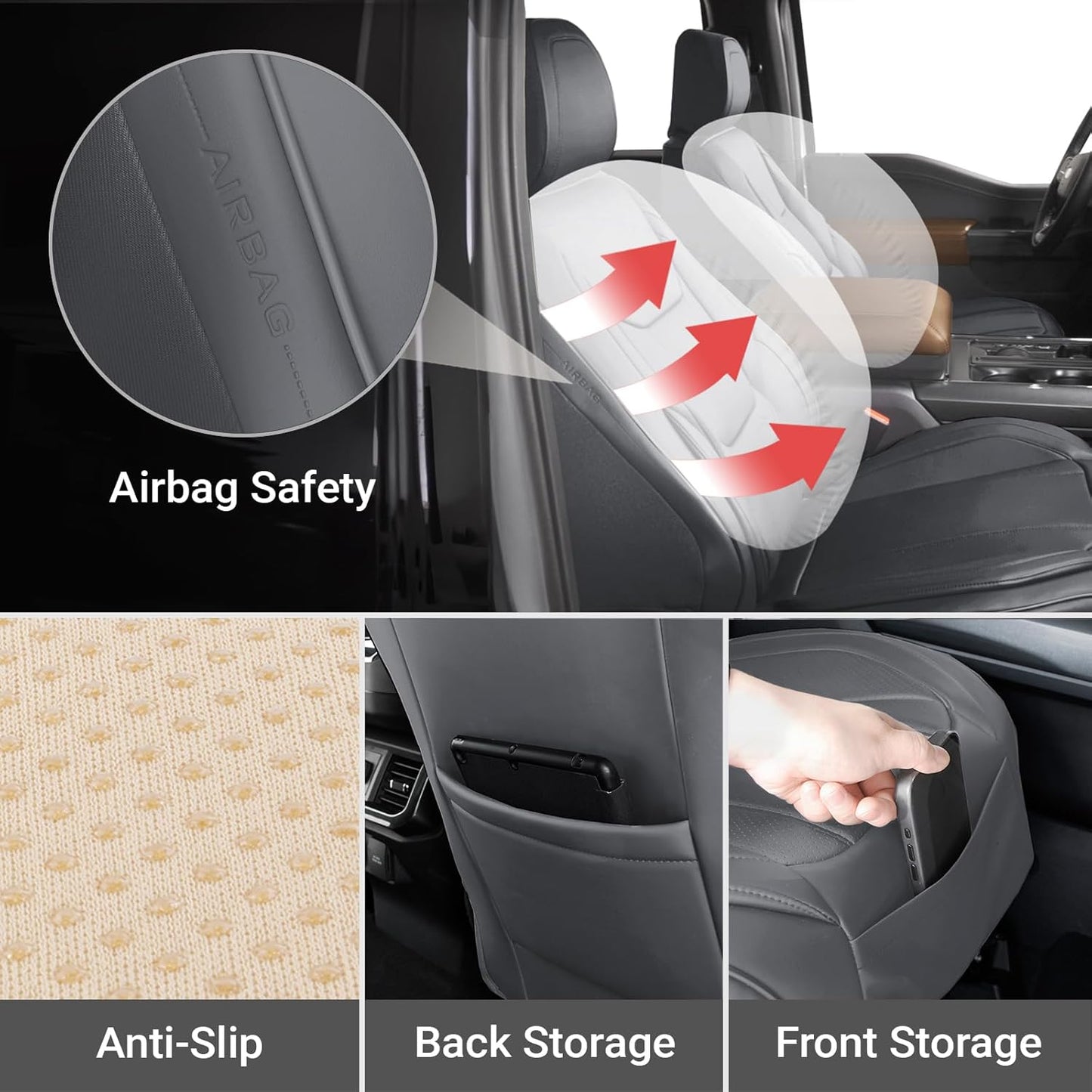 Coverland Custom Car Seat Covers Compatible with Ram 1500, Tacoma - Premium Leather Non-Slip Memory Foam Waterproof Cover Custom Fit Interior Protector Front Seat-Dark Gray [See Size Chart-Size A49]
