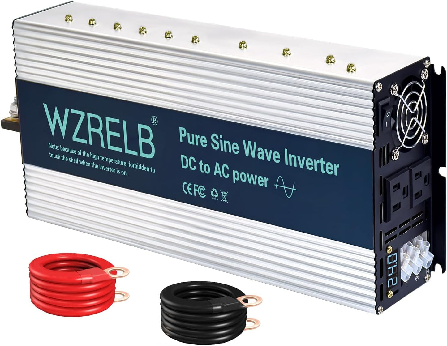 WZRELB 3500W Pure Sine Wave Inverter, Car Power Inverter 24V DC to 110V 120V AC Converter for RV, Truck, Solar, Outdoor with Dual AC Outlets, Hardwire Port, Surge 7000W, LED Display,Off-Grid