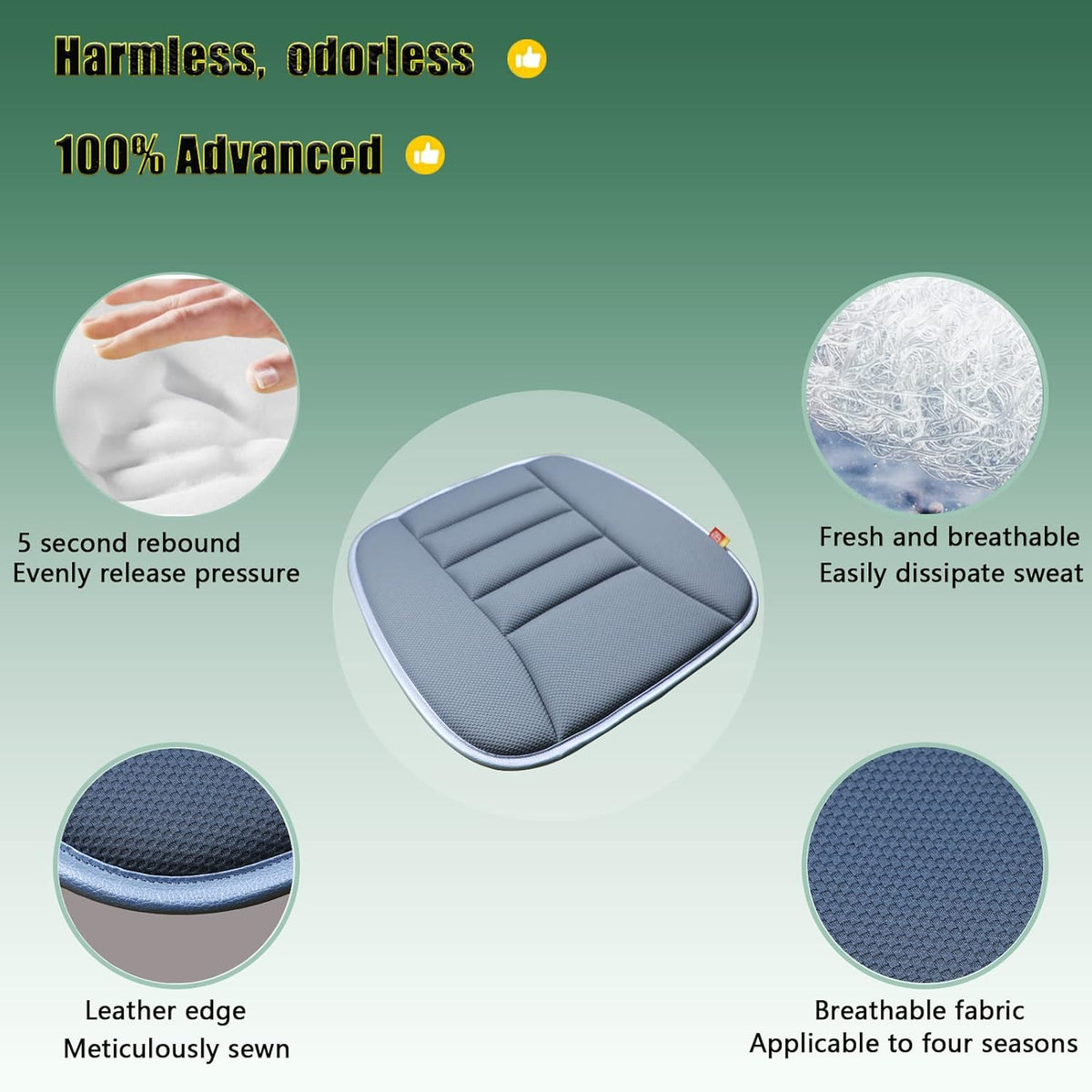 Car Seat Cushion Memory Foam Thin Seat Cushion for Car Truck Seat Driver, 20x18.5x1.2 Inches, Grey