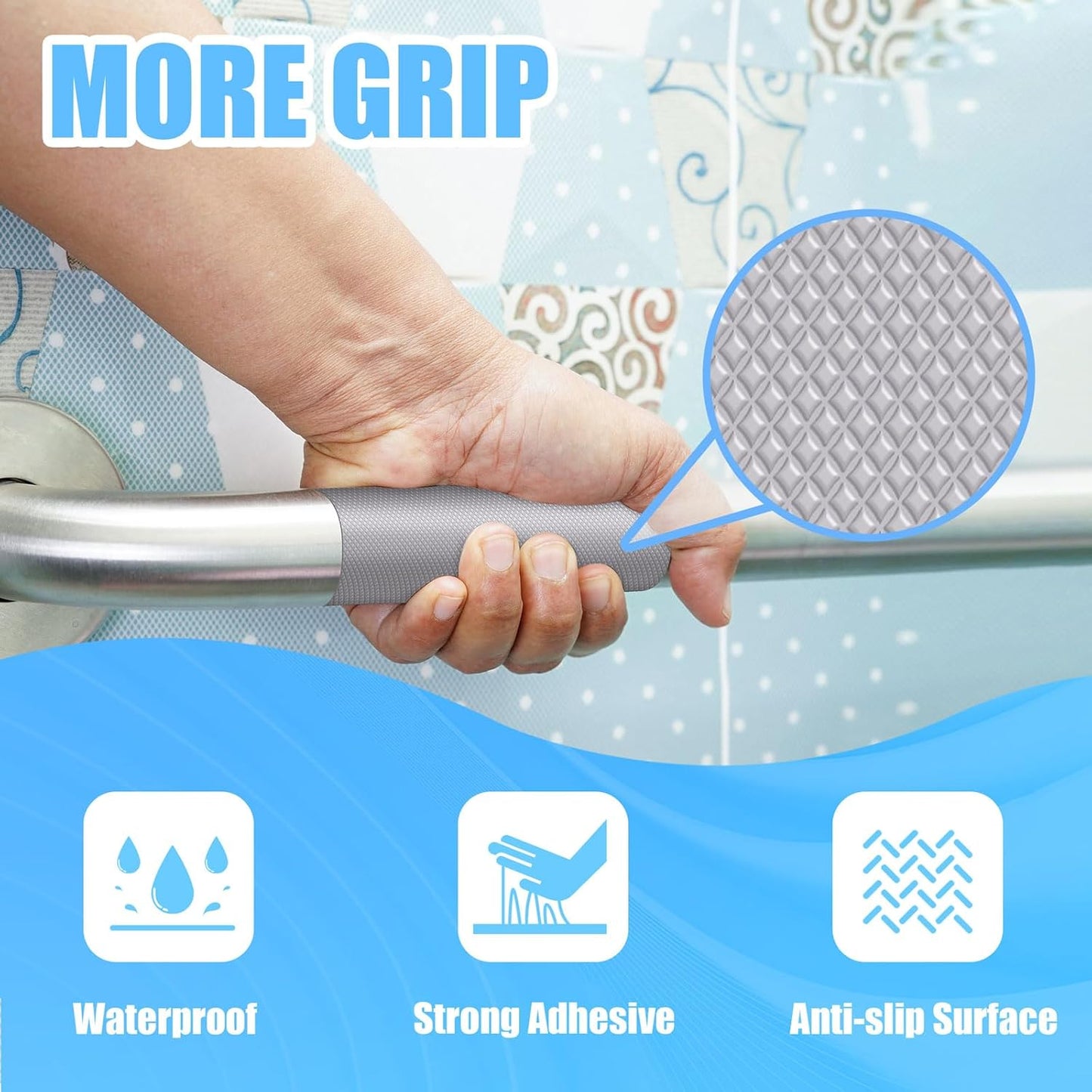Rubber Grip Tape, Ultra-Thin Strong Adhesive Anti-Slip Waterproof Heat Resistant Wear-Resistant Cushion Pad, Making Handles or Contact Surfaces Safer, with Grip and Comfort (Gray, 1In x 10Ft)