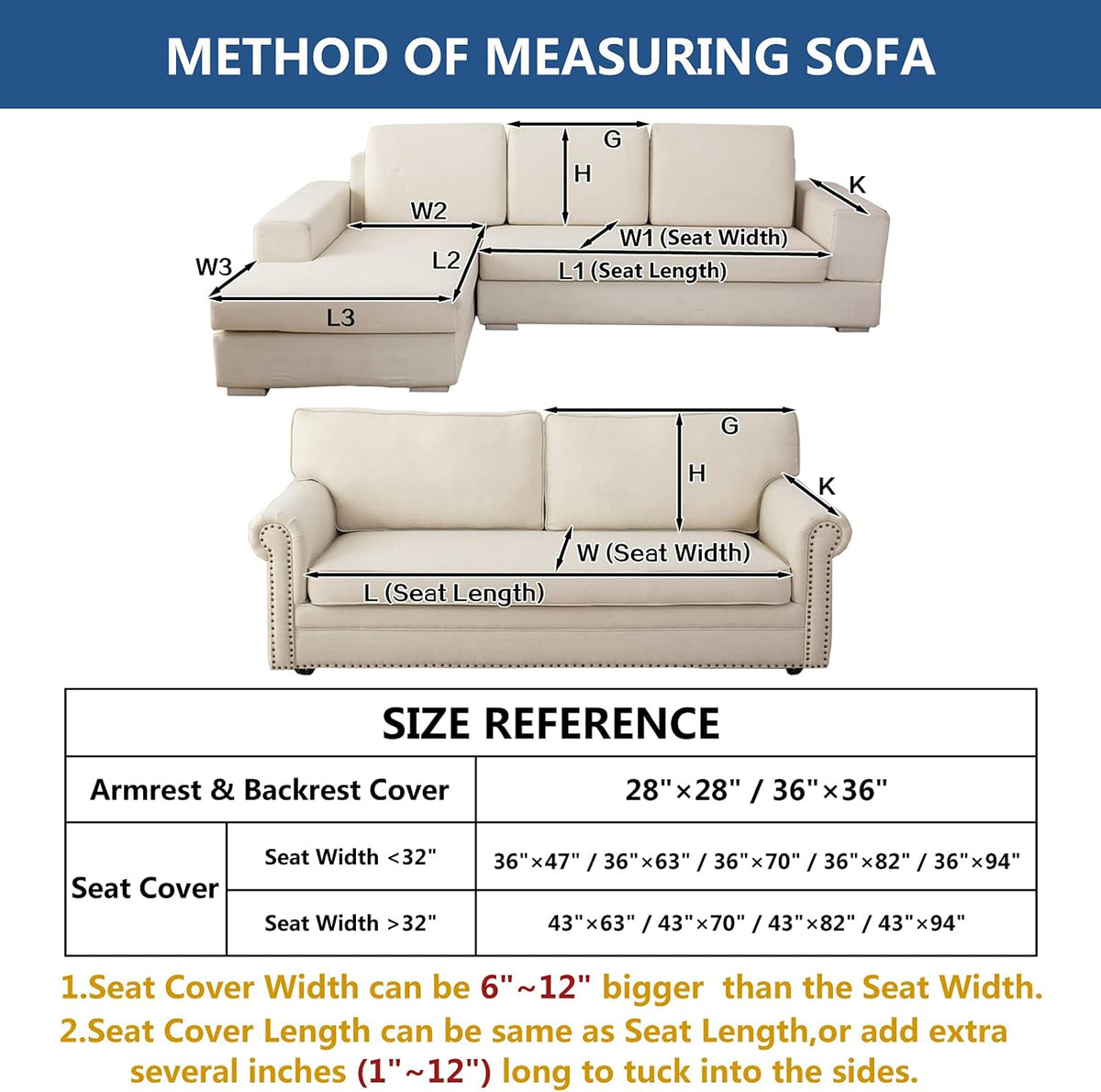 Eismodra Couch Cover,Sectional Couch Covers,Sofa Covers for 3 Cushion Couch,Anti-Slip Sofa Slipcovers for Dogs Cats Kids Loveseat Recliner L Shaped Armrest Backrest,Blue 36''x36''(Only 1 Piece)