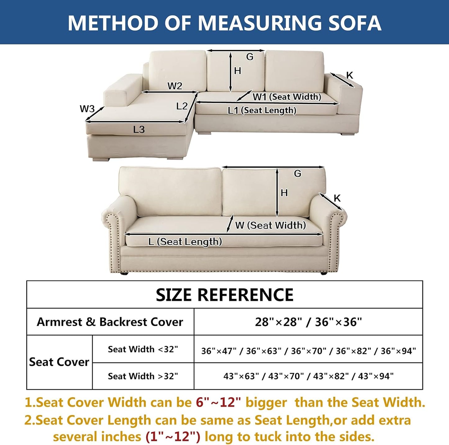 Eismodra Couch Cover,Sectional Couch Covers,Sofa Covers for 3 Cushion Couch,Anti-Slip Sofa Slipcovers for Dogs Cats Kids Loveseat Recliner L Shaped Armrest Backrest,White 43''x70''(Only 1 Piece)
