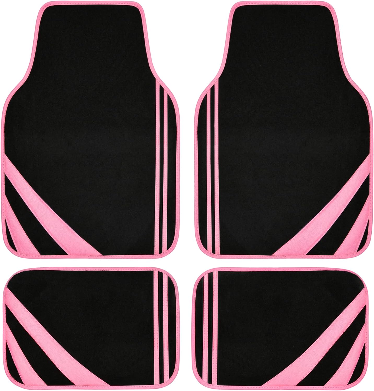 CAR PASS Pink Edge Faux Leather Car Floor Mats Universal Car Carpet Mats with Double Stitch Line Anti-Slip Backing Design, for Cute Girly Women, Fit 95% Automotive,SUVs,Sedan,Vans (Black and Pink)