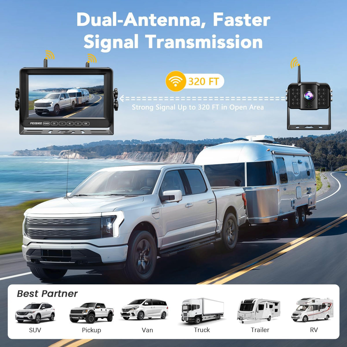 RV Backup Camera Wireless with 7" 1080P Monitor, for Furrion Pre-Wired RV, 4-Channel Split Screen System, Loop Recording, IR Night Vision, Wide Rear View Camera for Truck, Trailer, Camper