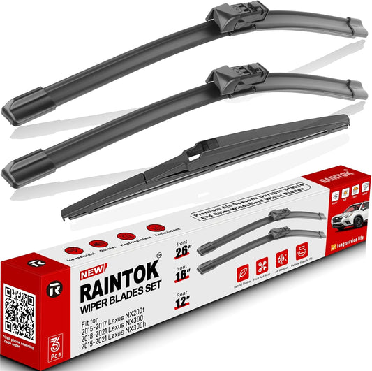 Windshield Wiper Blades Replacement for Lexus NX200t 2015-2017, NX300 2018-2021, NX300h 2015-2021 Front Rear Wipers Blade Set for My Car - 26" 16" 12" (Pack of 3)