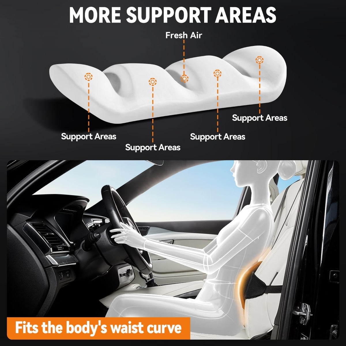 Lumbar Support Pillow for Car,Back Support for Car Seat Cushion,Adjustable Straps Securely Fixed Car Lumbar Support Pillow for Office Chair (Black)