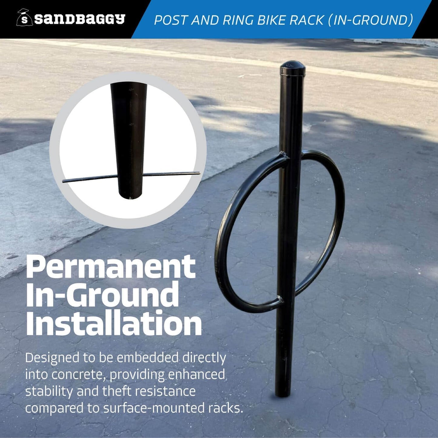 Sandbaggy Post and Ring Bike Rack - Commercial Outdoor Bike Parking Racks (In-Ground, 20)