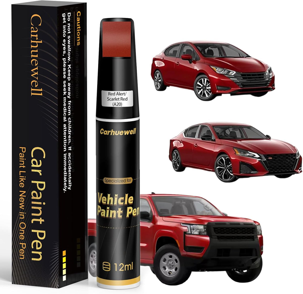 Red Alert/Scarlet Red(A20) Touch Up Paint Compatible with Nissan, Exact Match Car Paint Pen Automotive Scratch Repair Remover Kit Quick & Easy Solution for Vehile Chips and Nicks