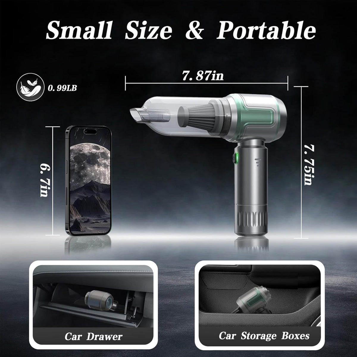Car Vacuum Portable Cordless, 16000PA Powerful Car Vacuum Cleaner, 7 in 1 Mini Vacuum Handheld Rechargeable, Air Duster, Dual Filter for Cars, Home, Office, Pet