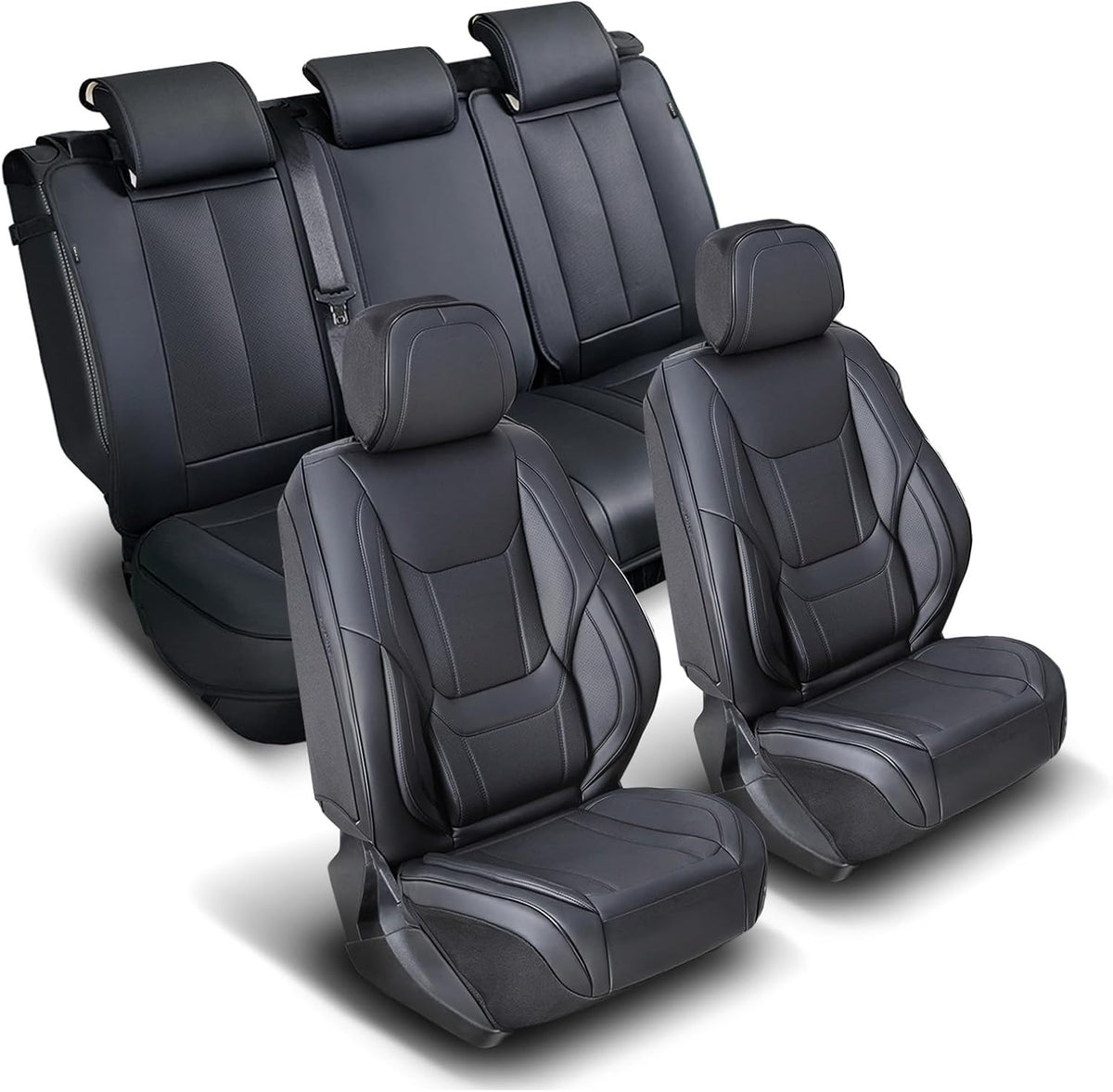 Coverland Custom Car Seat Covers Compatible with Ranger Super Cab, SuperCrew Cab - Premium Leather Non-Slip Memory Foam Waterproof Interior Protector Full Set-Black [See Size Chart-Size X120]