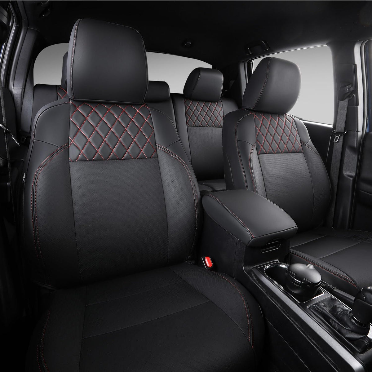 PTYYDS Seat Covers Compatible with 2016-2023 Toyota Tacoma Seat Covers Replacement for 16-23 Tacoma SR5 TRD Off Road Limited Accessories(Full Set,Black+Red)