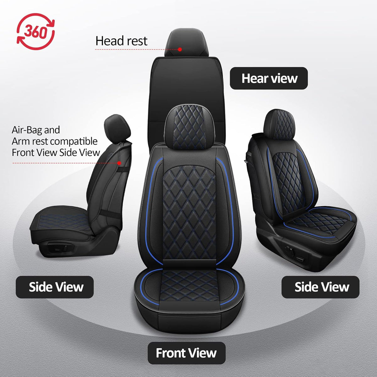MIROZO Dodge Ram Seat Covers,Waterproof Truck Seat Covers Fits for 2009-2025 Ram 1500 2500 3500 Crew Quad Regular Cab Pickup Cushions with Split Bench 40/60(Black and Blue,Full Set Flat Back)