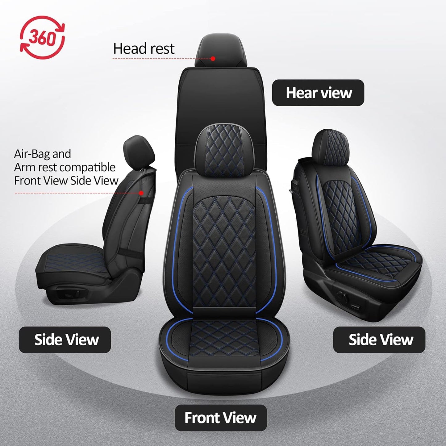 MIROZO 2PCS Front Truck Seat Cover,Waterproof Ram Seat Covers Truck Cushion Compatible with 2009-2025 RAM 1500 2500 3500 Pickup Crew Quad Cab (2PCS Front,Black and Blue)