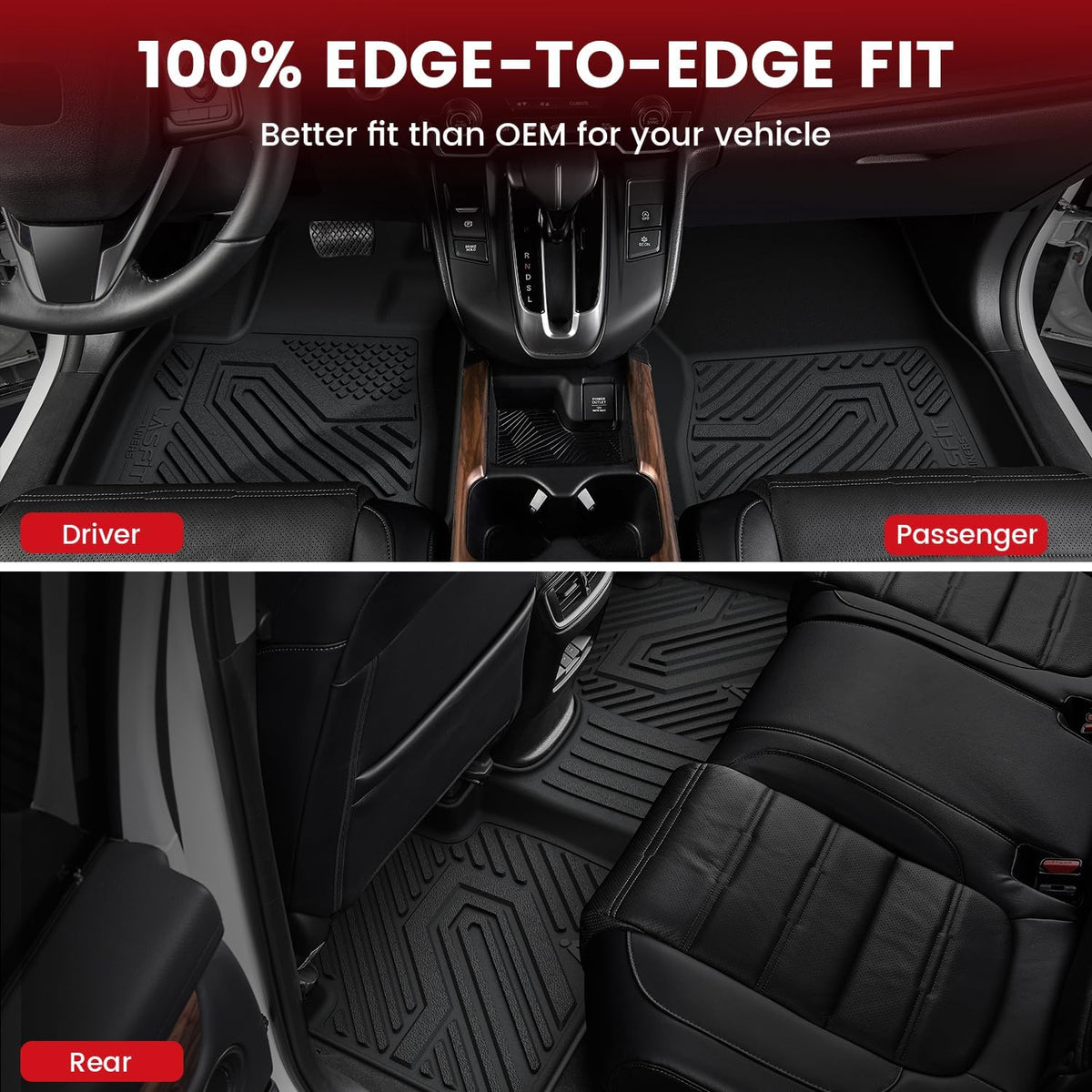 LASFIT Floor Mats & Trunk Mat for Honda CR-V 2017-2022 (NOT for Hybrid), All Weather Protection TPE Floor Liners 1st & 2nd Row & Cargo Mat in Lower Position Full Set, Black