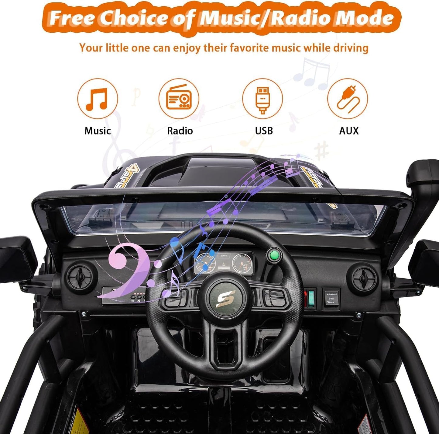 Hetoy 24V 2 Seater Ride On Car for Kids, Electric Truck with Remote Control, Ride on Truck w/ 4-Wheeler Suspension, 4x55W Powerful Engine, 4WD Battery Powered, LED Lights, Soft Braking