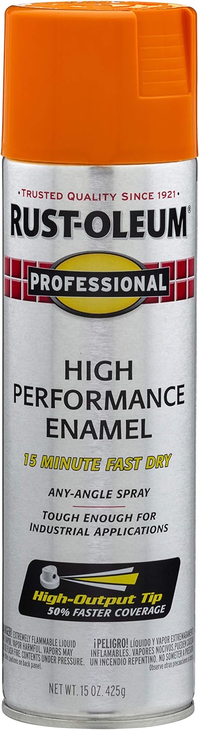 Rust-Oleum 7555838 Professional High Performance Enamel Spray Paint, 15 Oz, Gloss Safety Orange