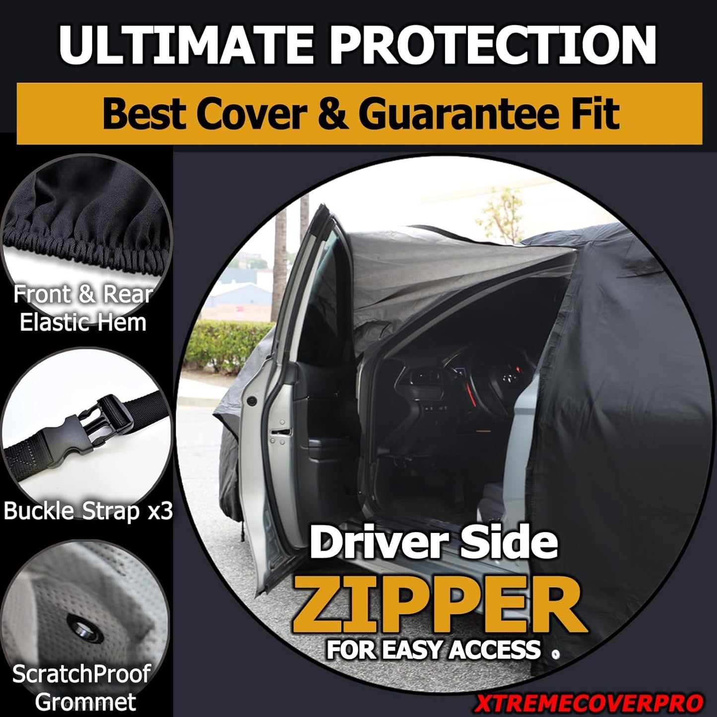 All Weather Waterproof car Cover Good for rain Snow uv Protection dust mid-Size Hatchback Big Wing sti Impreza Jetta Wagon Prius Black