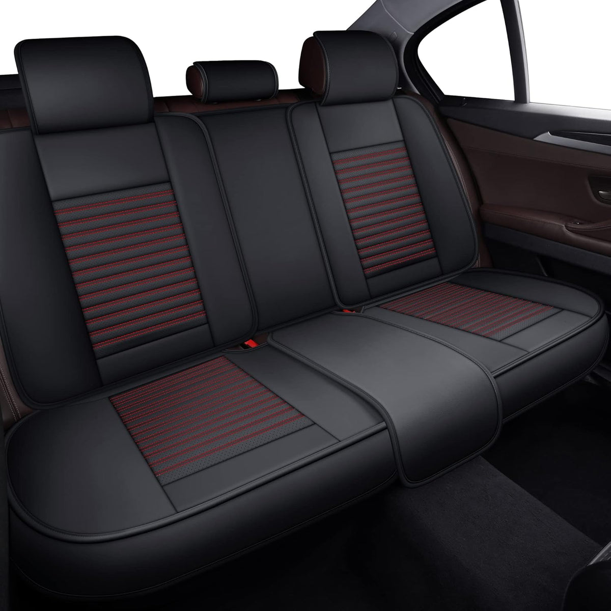 LINGVIDO Leather Car Seat Covers,Breathable and Waterproof Faux Leather Automotive Seat Covers for Cars SUV Pick-up Truck Sedan,Universal Anti-Slip Driver Seat Cover with Backrest (Rear Seat, Red)
