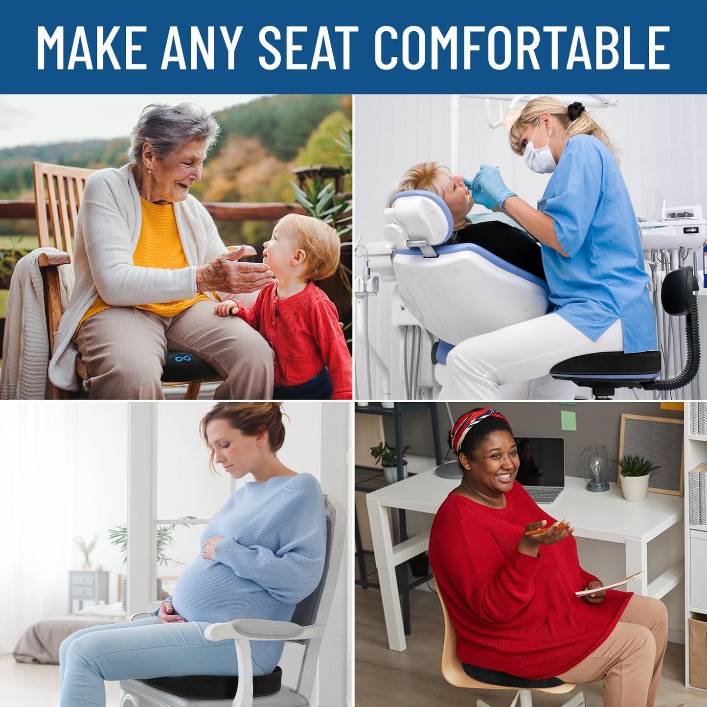 Everlasting Comfort Doctor Recommended Memory Foam Seat Cushion for Office Chairs & Car Seat - Ergonomic Office Desk Accessories for Tailbone Pain Relief, Sciatica & Back Support