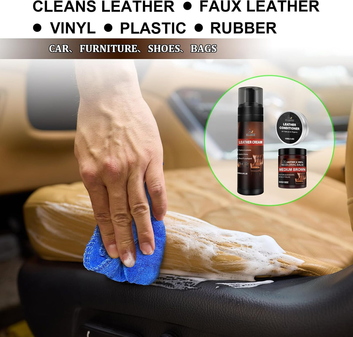 Leather Recoloring Balm Set,Leather Cleaner Restore Conditioner Mink Oil for Leather Repair Kit for Furniture Couches -Revives Repairs Scratches Leather Dye Furniture Polish (White)