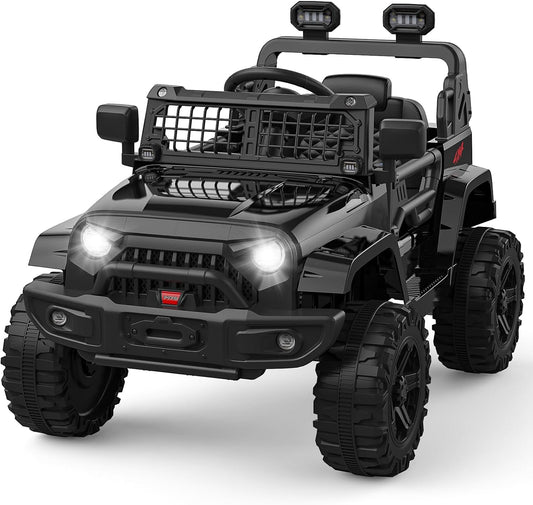 12V Kids Electric Ride On Truck Car w/Parent Remote Control, Spring Suspension, LED Lights & AUX Port | Outdoor Ride Toy for Boys Girls