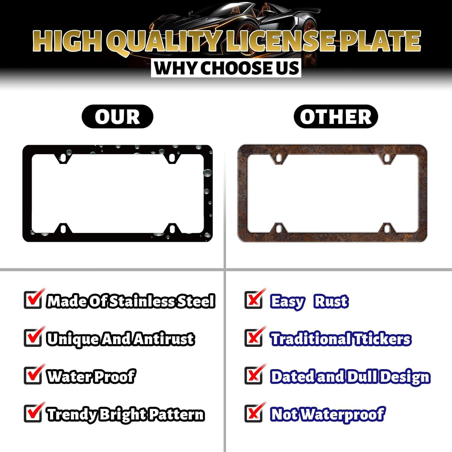 Skulls Flowers License Plate Frame Colorful Skull License Plate Stainless Steel Funny Accessories Cars Decor 12.2 X 6.2 Inch with 4 Holes and Screws Fits Standard Us Ca Vehicles