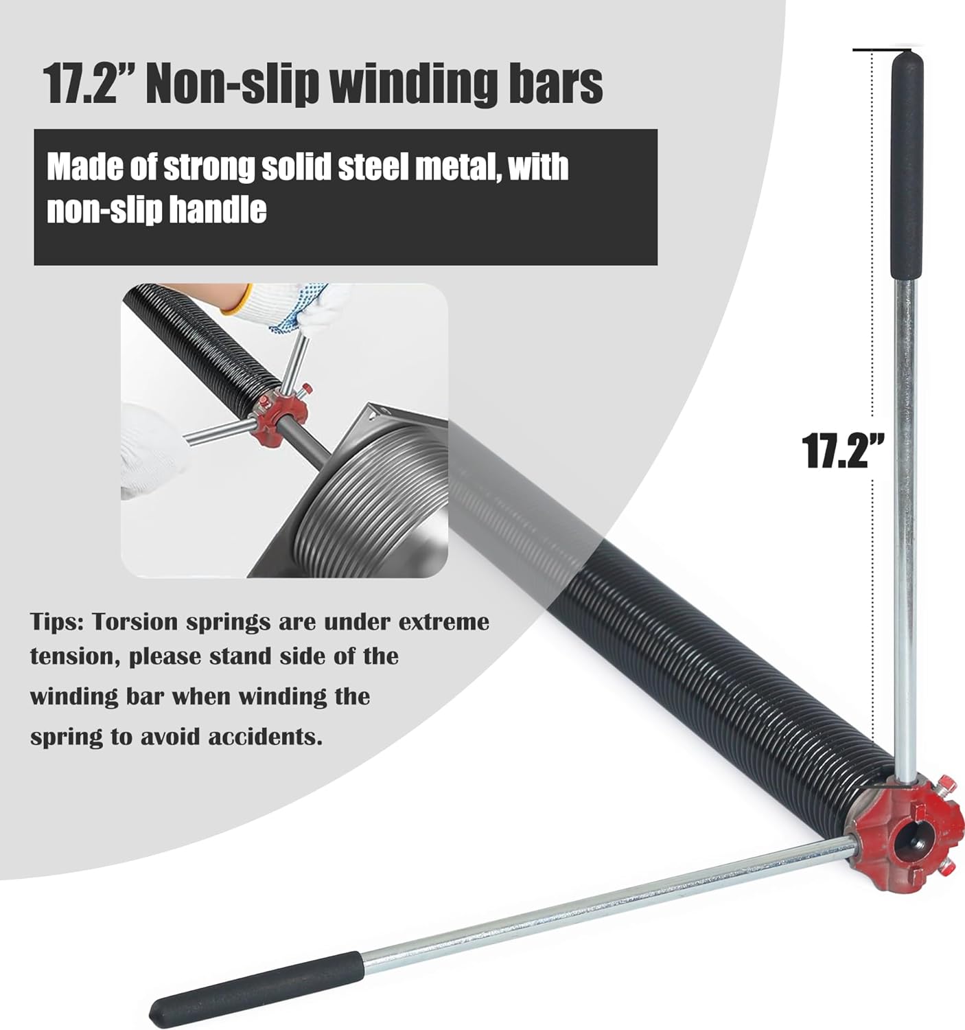 Garage Door Torsion Spring Set, Pair of 2" Electrophoresis Coated Garage Door Spring Replacement with 2 Non-Slip Winding Bars and Bearing, Minimum 16000 Cycles (.250x2x34")