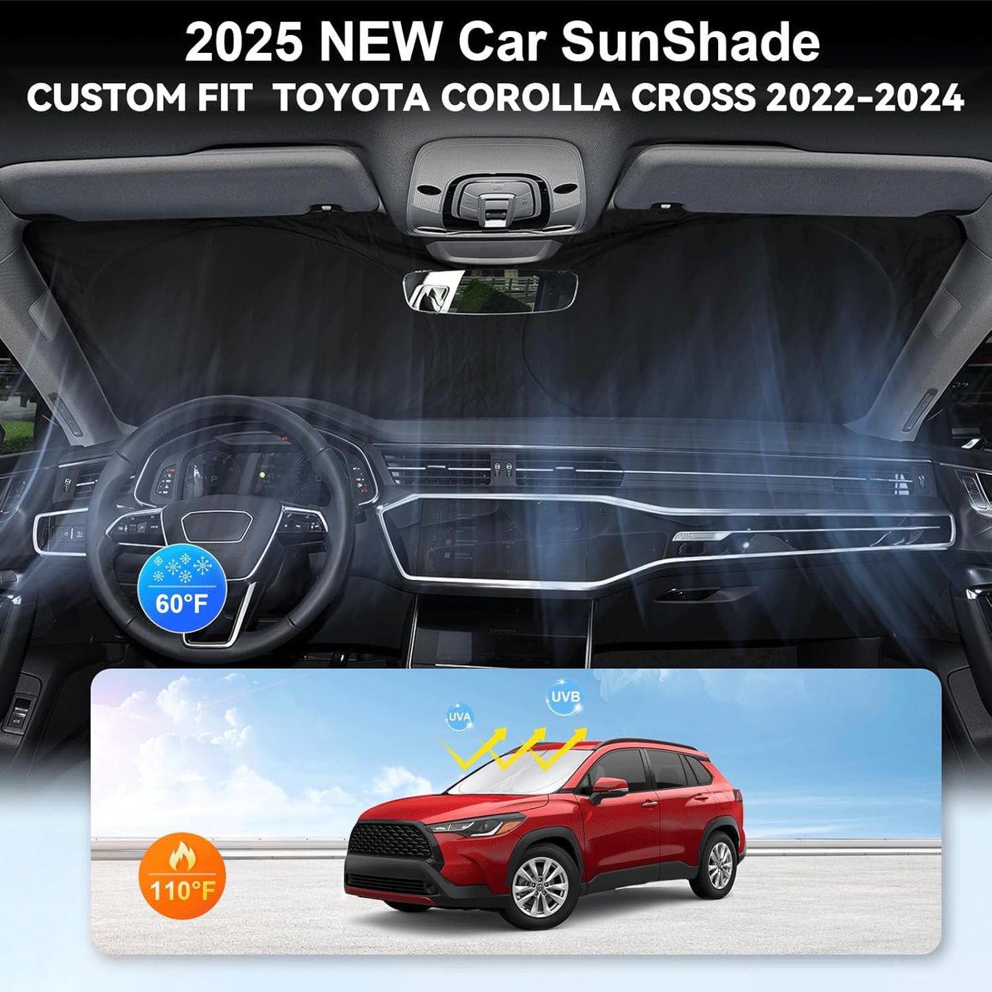 Custom Fit Toyota Corolla Cross Windshield Sunshade for 2022-2026 Toyota Corolla Cross (Not fit Corolla Sedan) Front Window Shield Cover for Windshield Sun Visor Protector Block UV Rays