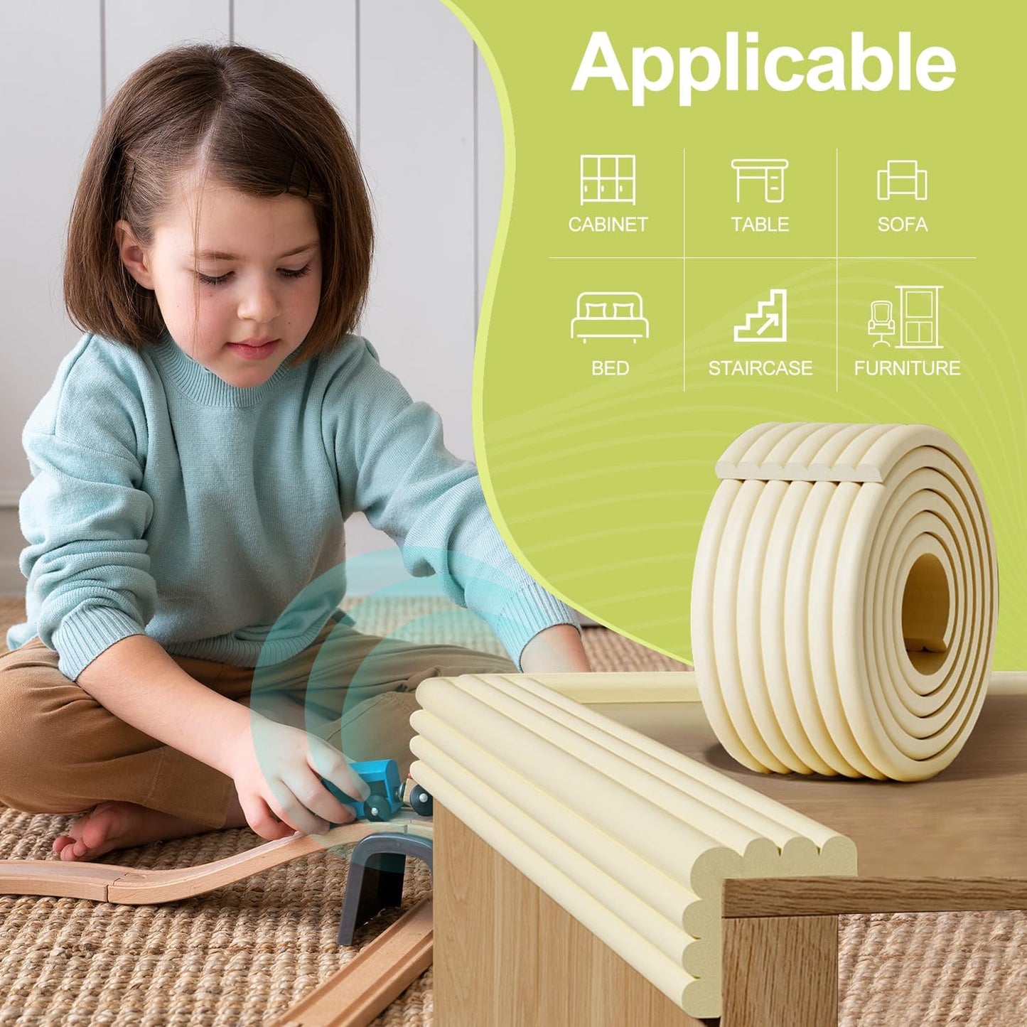 Baby Proofing Wall Corner Protector,Edge Guard Corner Protector,6.56ft Thinken Soft Corner Protectors Pre-Taped Soft Rubber Foam Edge Cushion for Furniture (Black, 6.56Ft x 11.8" W x 0.47" Th)