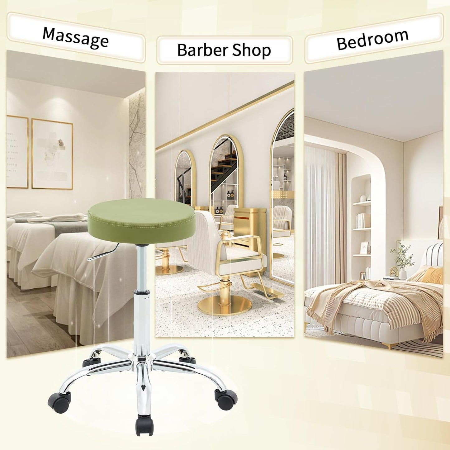 Tattoo Stool with Wheels,Adjustable Rolling Massage Chair19.5’’-26.6’’, Green Salon stools for Hair Stylist (Green)