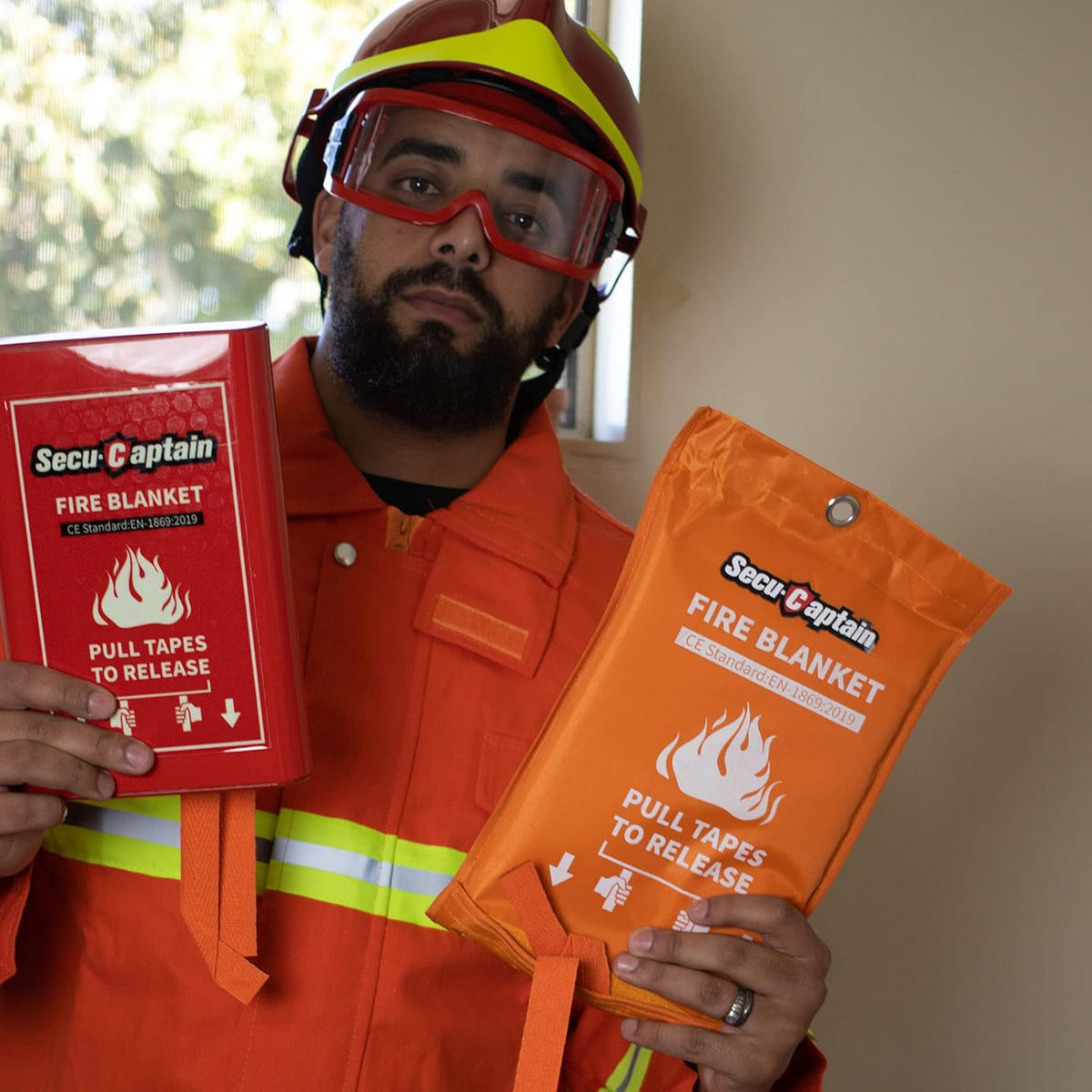 SecuCaptain Emergency Fire Blanket for Home and Kitchen - 4 Pack 40"x40" Flame Supppression Fiberglass Fire Blankets for House Camping Car Office Warehouse Survival Safety