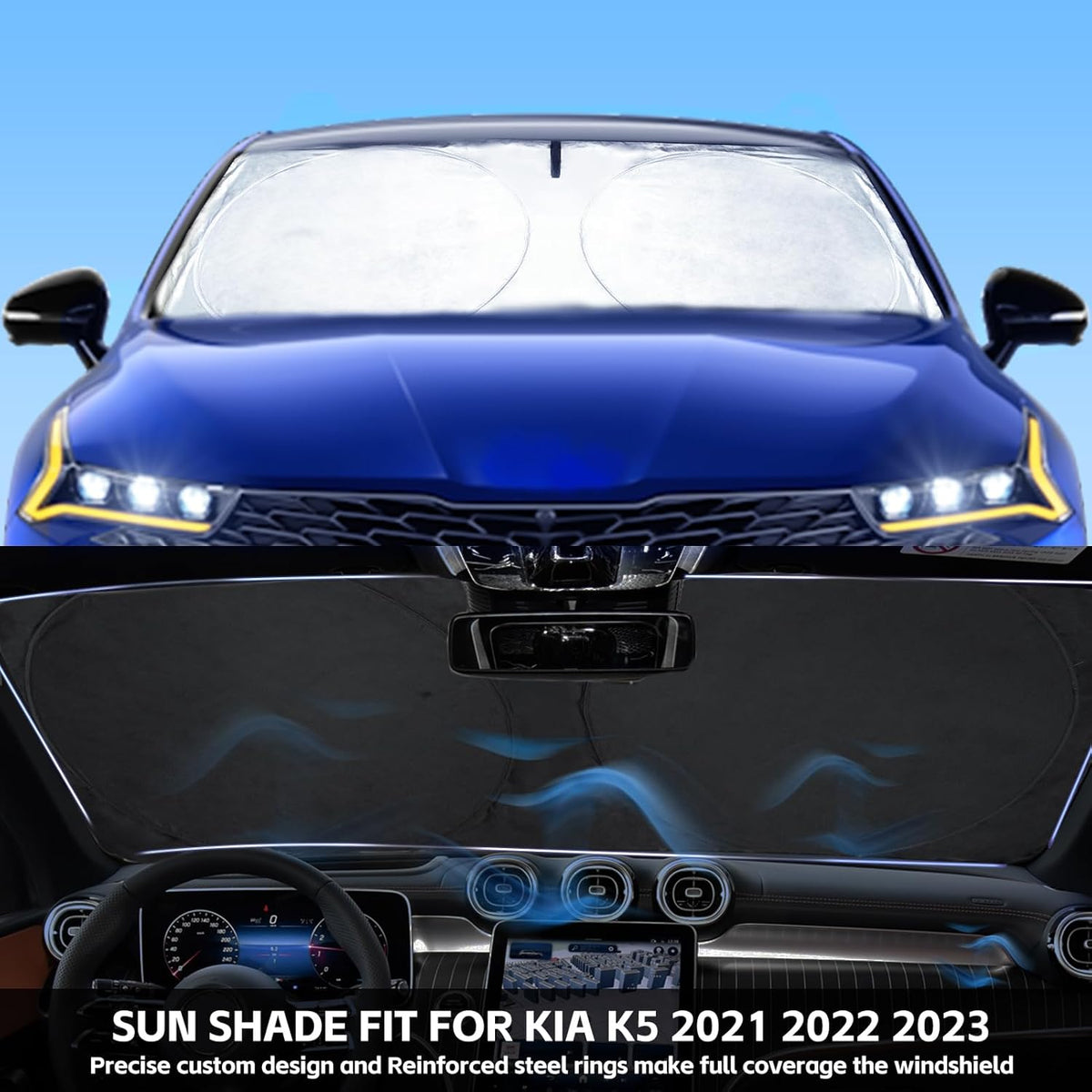 INSAUTO for K5 Windshield Sun Shade Window Sunshade for Kia K5 2021 2022 2023 2024 2025 2026 Windshield Cover Foldable Car Front Sun Visor Shield Blocks UV Rays Sun Protector Accessories