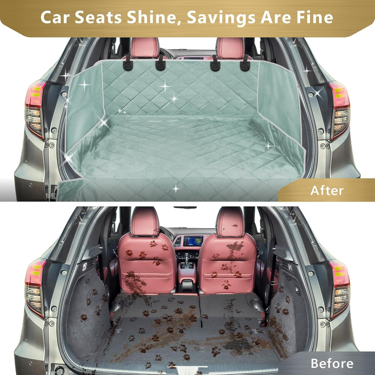 F-color SUV Cargo Liner for Dogs - Waterproof Pet Cargo Liner with Side Flaps, Comfort Dog Cargo Cover with Bumper Flap, Scrachproof Non-Slip Large Size Universal Fit SUVs Sedans Trunks Vans, Grey
