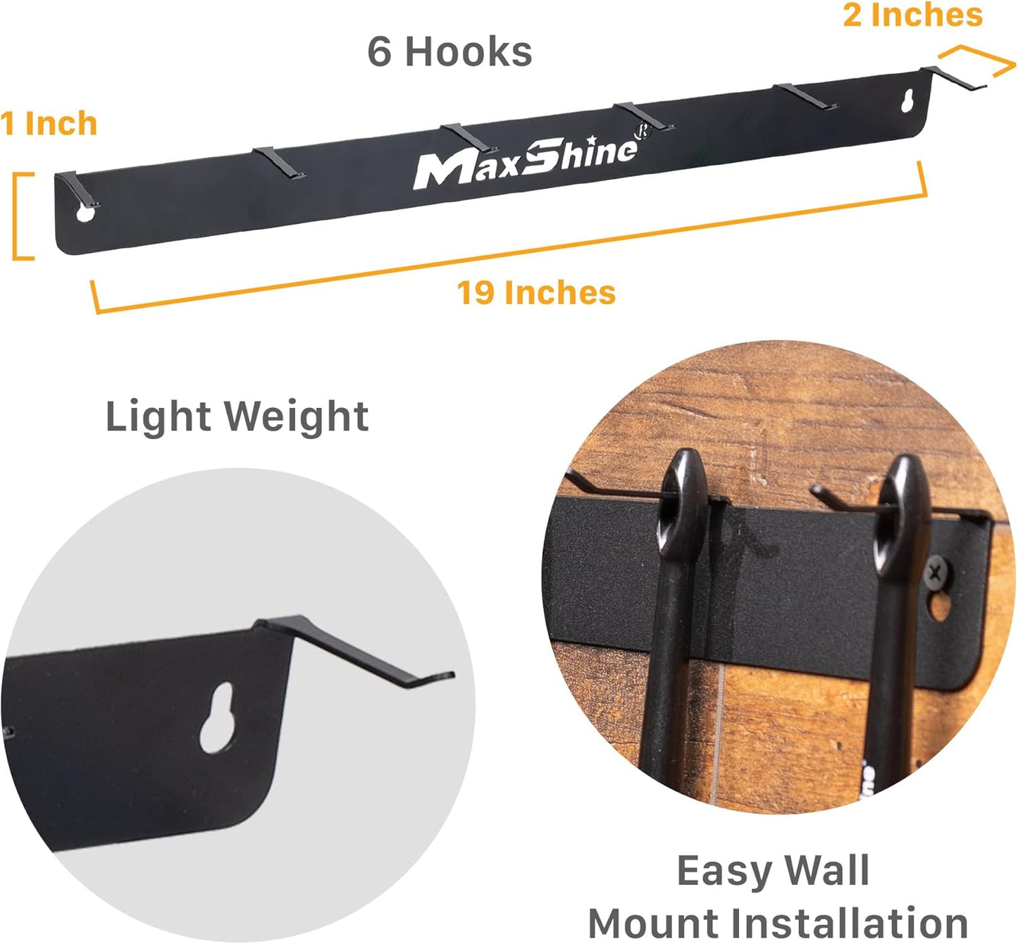 Maxshine Universal Detailing Brush Hanger - 6 Organizer Hooks, Lightweight Wall-Mounted Design for Auto Detailing Supplies, Ideal for Garage & Mobile Use (Logo, 2, Count)