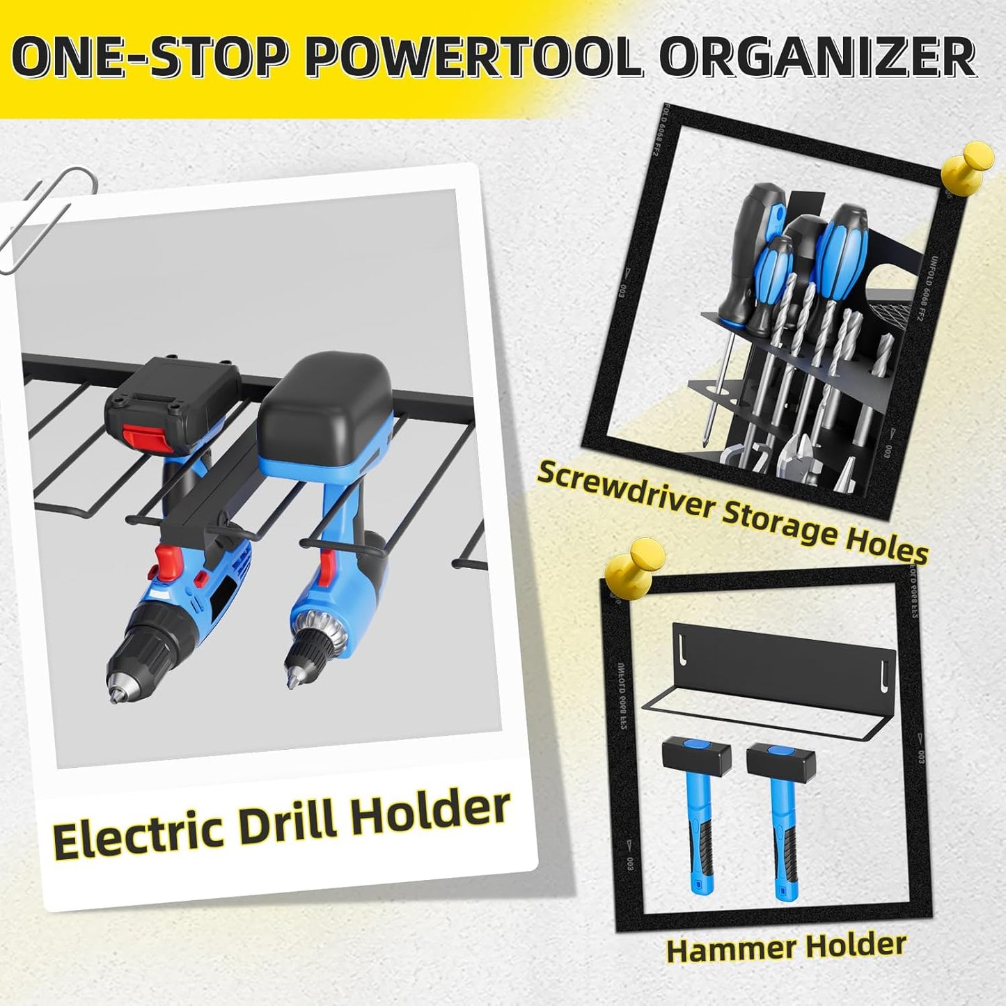 Power Tool Organizer Wall Mount with Charging Station, 4 Layers 6 Drill Holder, Heavy Duty Storage Utility Racks, Supports 600 lbs,Battery Shelf for Garage and Workbench (24 Inch 6 Drills Holder)