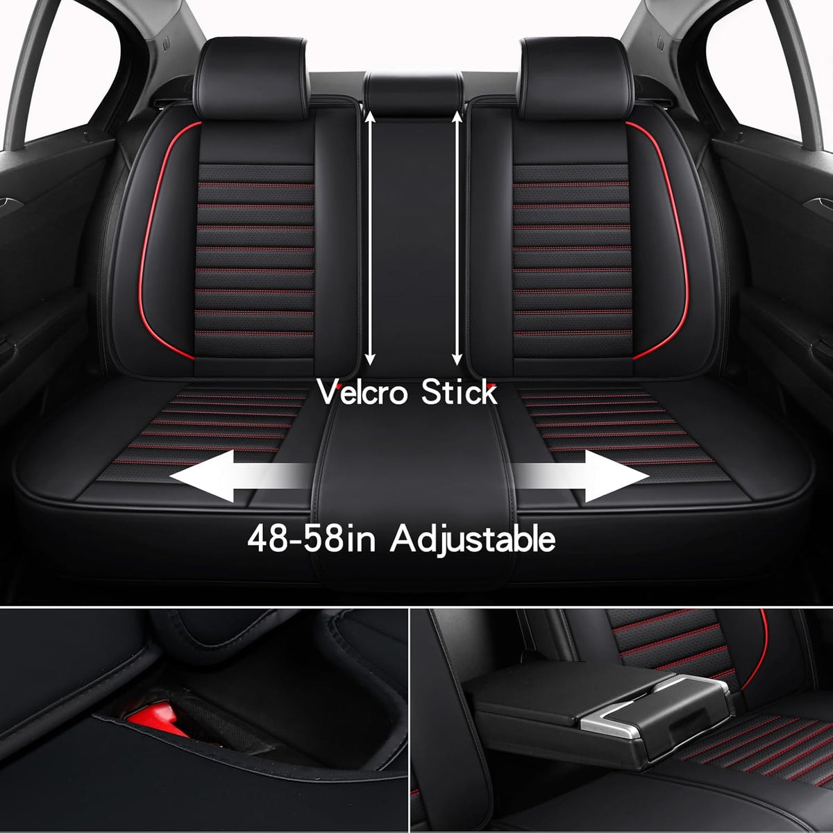 Leather Car Seat Covers Full Set, Universal Faux Leather Car Seat Covers 5 Seats, Automotive Seat Covers for Most Sedans SUVs Trucks, Front and Rear Seat Covers,Wine Red