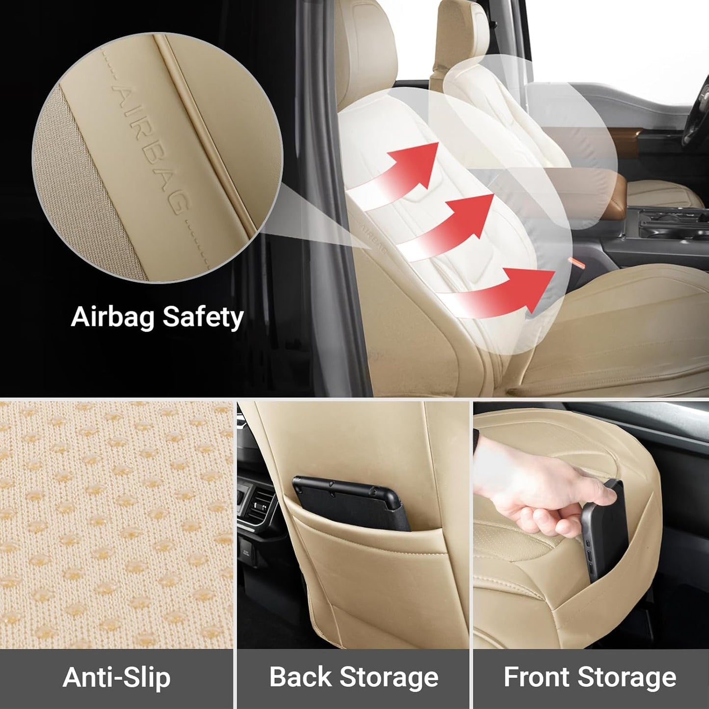 Coverland Custom Car Seat Covers Compatible with Titan, Tundra - Premium Leather Non-Slip Memory Foam Waterproof Cover Custom Fit Interior Protector Front Seat-Beige [See Size Chart-Size A14]