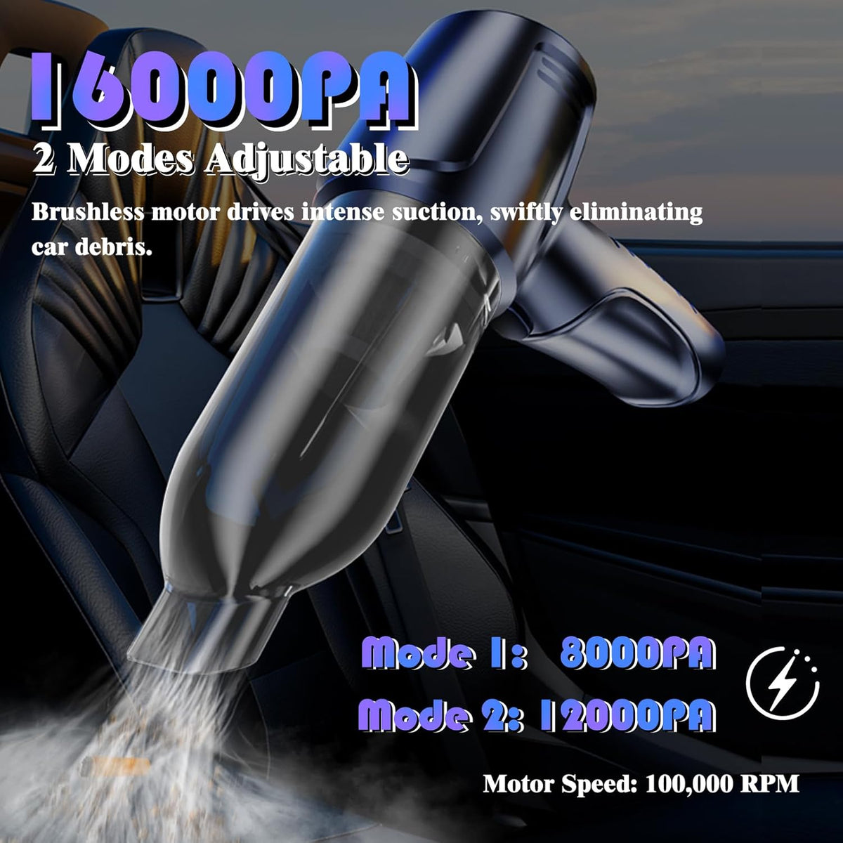 Car Vacuum Portable Cordless, 16000PA Powerful Suction, 5 in 1 Mini Handheld Vacuum Cleaner, Small Car Vacuum Cleaner, Brushless Motor, Air Duster, 4000mAh, Dual Filter, for Cars,Home,Office,Pet